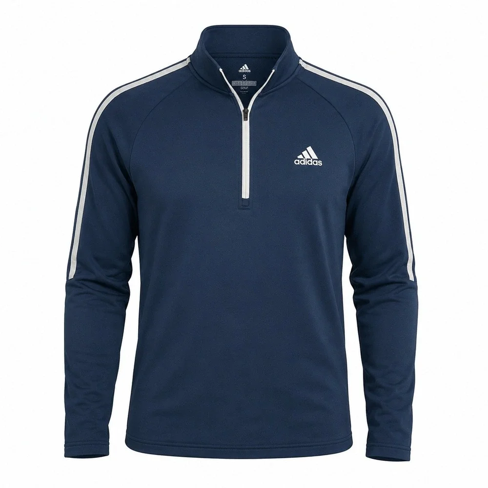 Adidas Golf Mens Navy Blue Quarter Zip Pullover Sweatshirt Size Small Striped